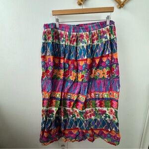 Vintage colorful cotton midi skirt L